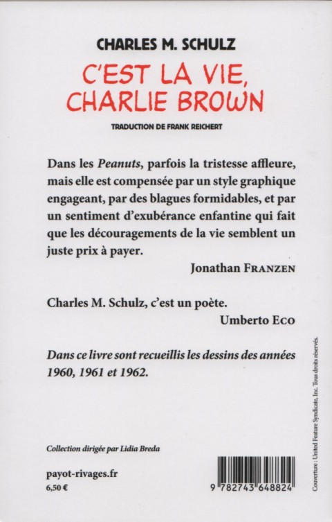 Verso de l'album Peanuts Tome 8 C'est la vie, Charlie Brown