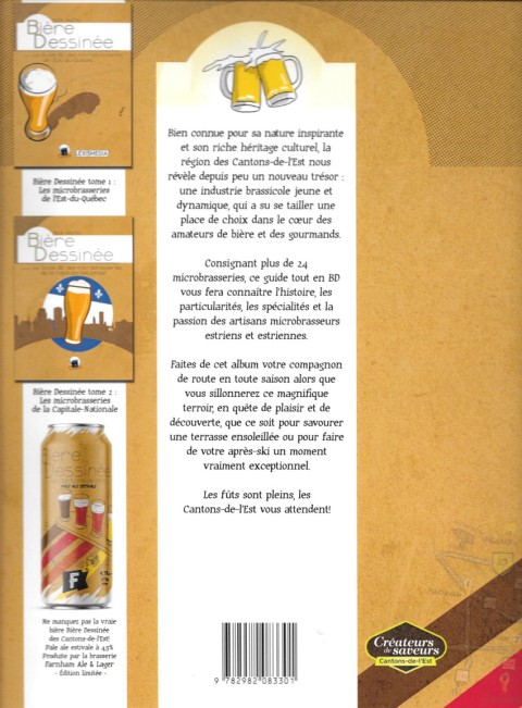 Verso de l'album Bière dessinée Tome 3 Le guide BD des microbrasseries des Cantons-de-l'Est