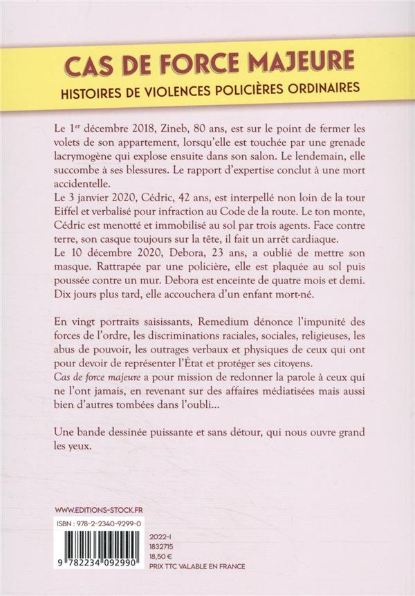 Verso de l'album Cas de force majeure Histoires de violences policières ordinaires