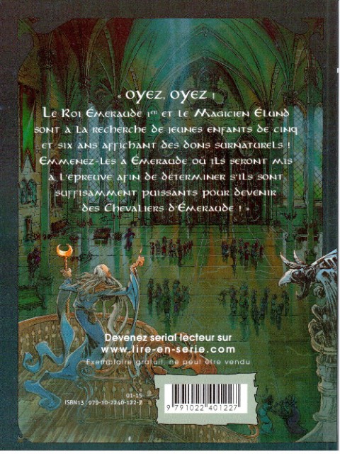 Verso de l'album Les Chevaliers d'Émeraude Casterman - Michel Lafon Tome 1 Les Enfants Magiques
