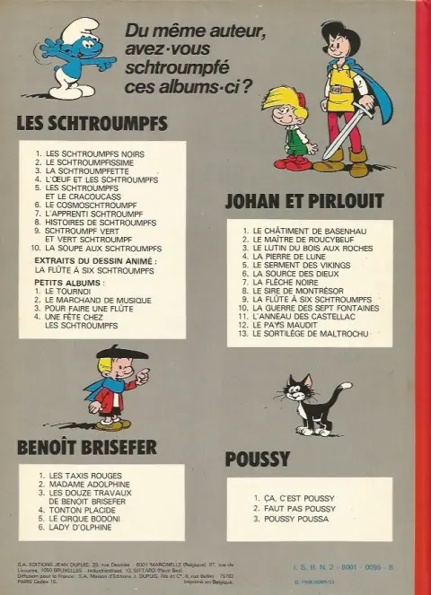 Verso de l'album Johan et Pirlouit Tome 1 Le châtiment de Basenhau