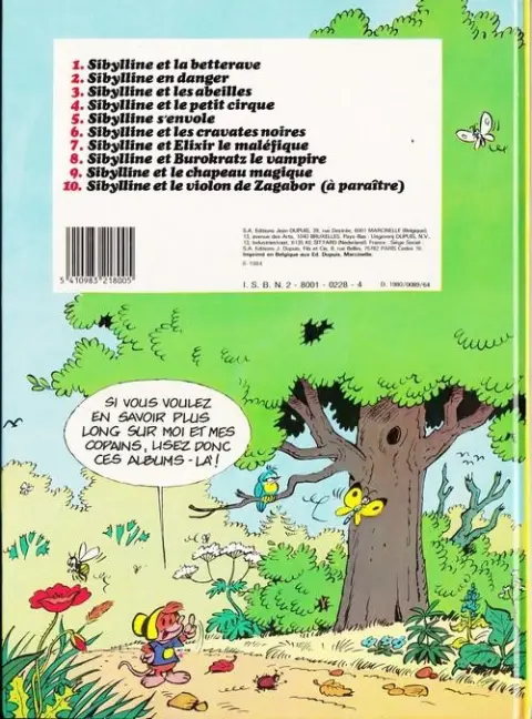 Verso de l'album Sibylline - Dupuis Tome 1 Sibylline et la betterave