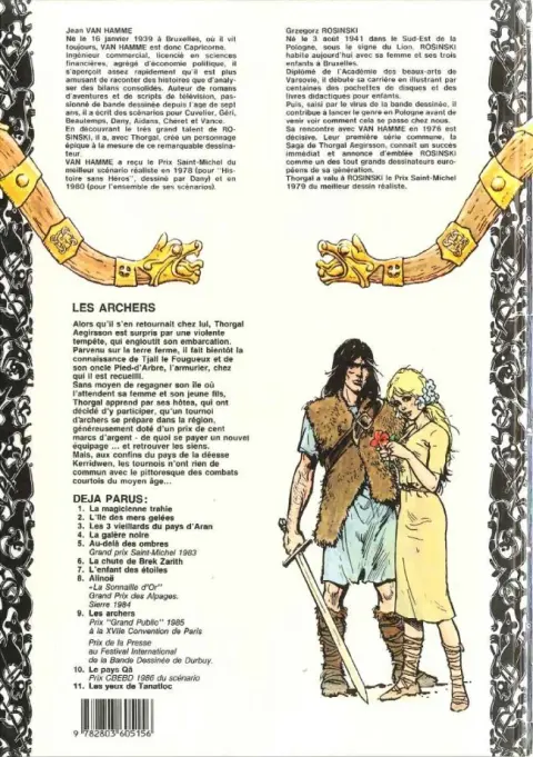 Verso de l'album Thorgal Tome 9 Les archers