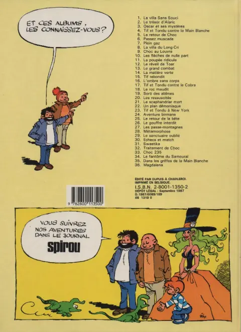 Verso de l'album Tif et Tondu Tome 8 La villa du Long-Cri