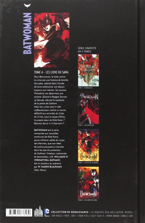 Verso de l'album Batwoman Tome 4 Les liens du sang