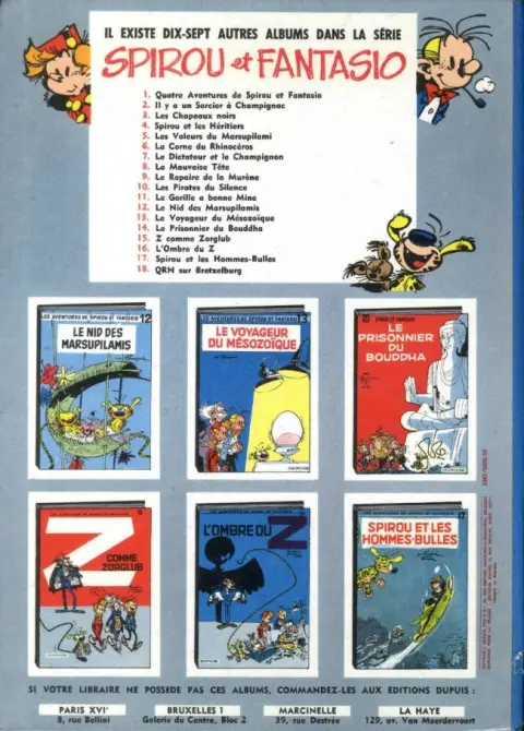 Verso de l'album Spirou et Fantasio Tome 11 Le gorille a bonne mine