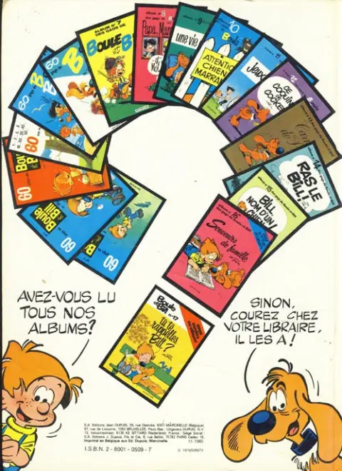 Verso de l'album Boule & Bill Tome 13 Carnet de Bill