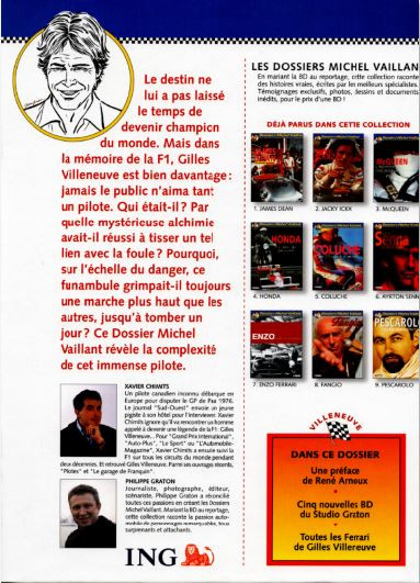 Verso de l'album Dossiers Michel Vaillant Tome 10 Gilles Villeneuve - Je ne serai pas long...