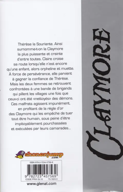 Verso de l'album Claymore Tome 4 Le stigmate de la mort