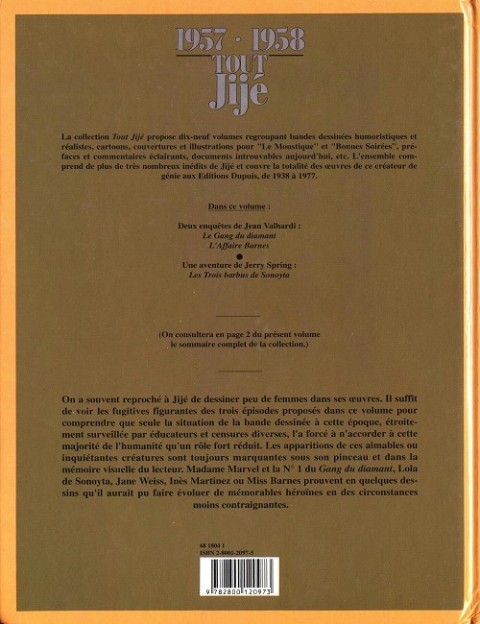 Verso de l'album Tout Jijé Tome 6 1957-1958