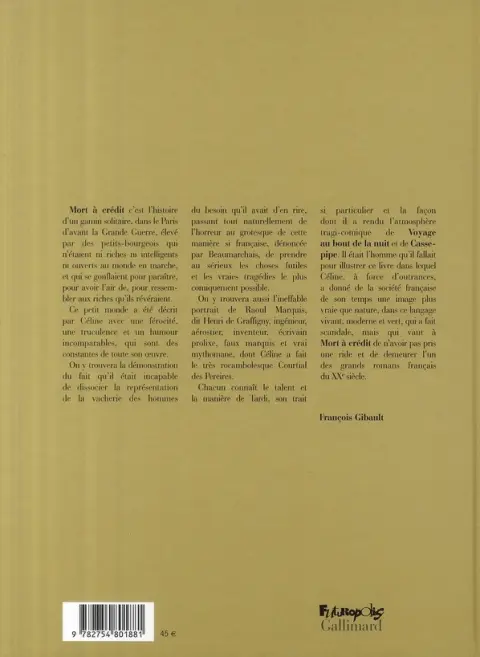 Verso de l'album Mort à crédit