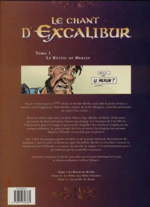 Verso de l'album Le Chant d'Excalibur Tome 1 Le réveil de Merlin