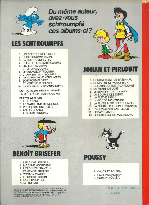 Verso de l'album Johan et Pirlouit Tome 1 Le châtiment de Basenhau