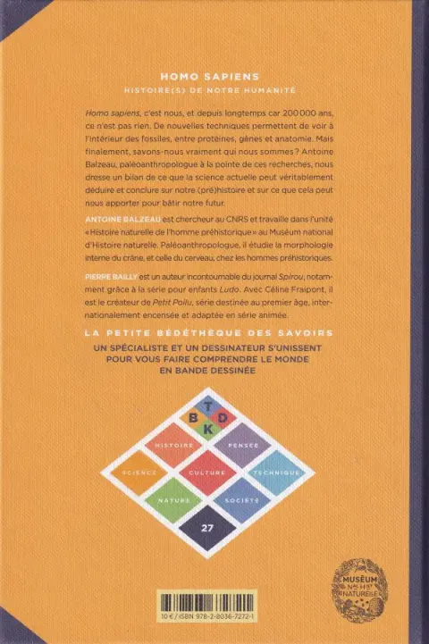 Verso de l'album La Petite Bédéthèque des Savoirs Tome 27 Homo sapiens - Histoire(s) de notre humanité