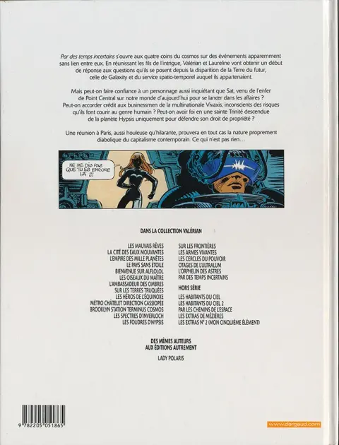 Verso de l'album Valérian Tome 18 Par des temps incertains