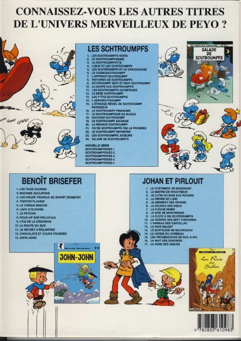 Verso de l'album Les Schtroumpfs Tome 17 Le schtroumpfeur de bijoux