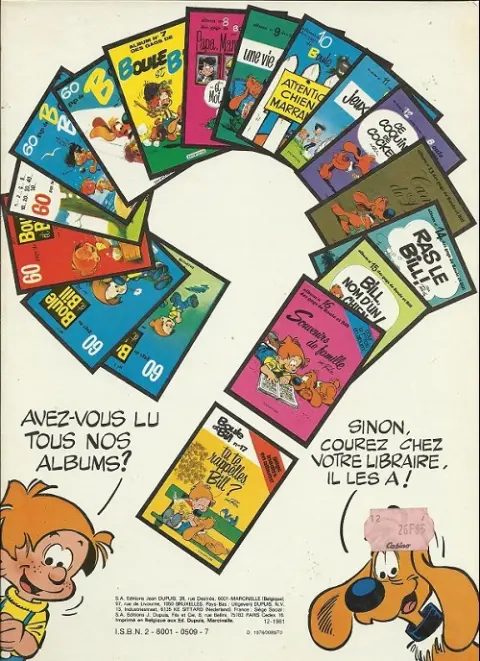 Verso de l'album Boule & Bill Tome 13 Carnet de Bill