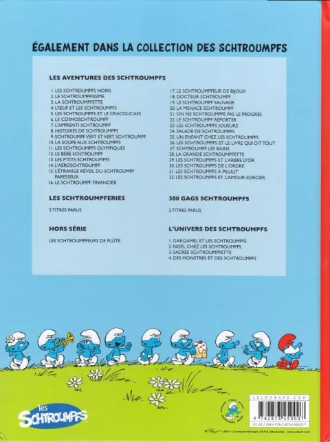 Verso de l'album Les Schtroumpfs Tome 14 L'aéroschtroumpf