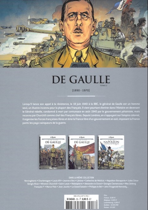Verso de l'album Les grands personnages de l'Histoire en bandes dessinées Tome 53 De gaulle - Tome 2