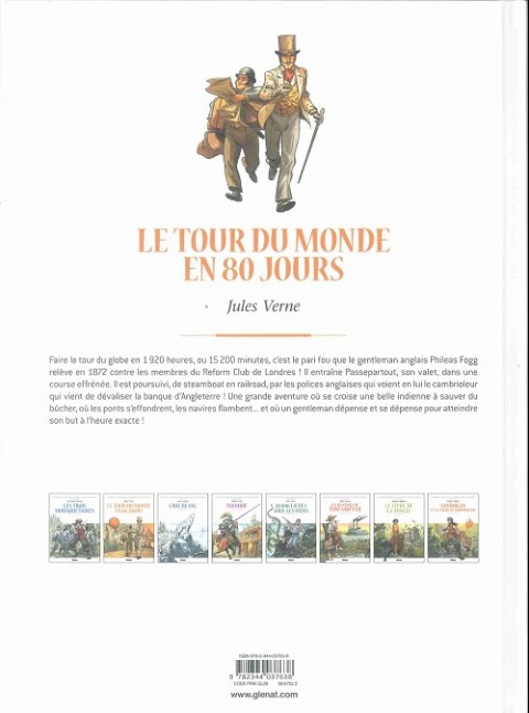 Verso de l'album Les Grands Classiques de la littérature en bande dessinée Tome 1 Le tour du monde en 80 jours