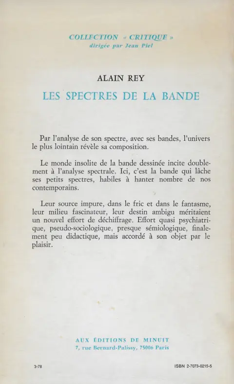 Verso de l'album Les Spectres de la bande Essai sur la B.D.