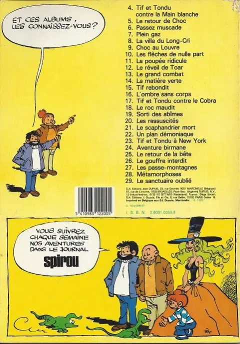 Verso de l'album Tif et Tondu Tome 21 Le scaphandrier mort