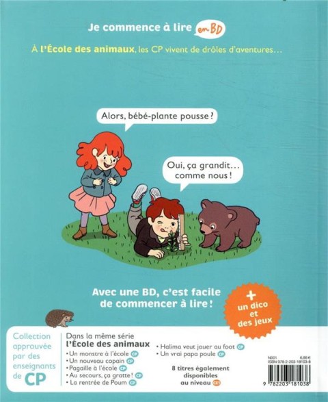 Verso de l'album Je commence à lire en BD CP Tome 5 Un bébé à l'école