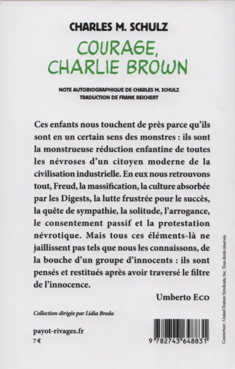Verso de l'album Peanuts Tome 3 Courage, Charlie Brown