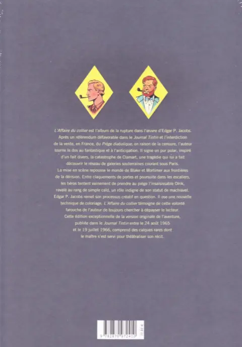 Verso de l'album Blake et Mortimer Tome 10 L'affaire du collier