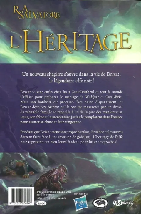Verso de l'album La Légende de Drizzt Livre VII L'Héritage
