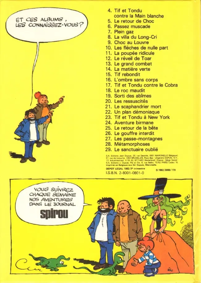 Verso de l'album Tif et Tondu Tome 30 Echecs et match