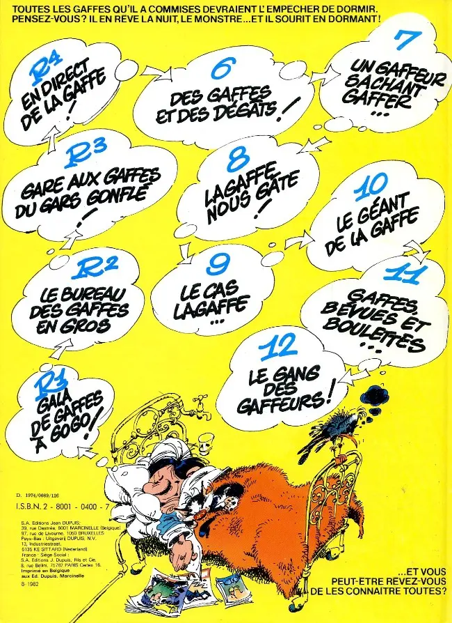 Verso de l'album Gaston Tome 12 Le gang des gaffeurs
