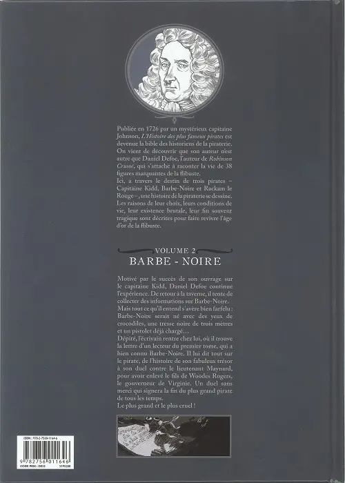 Verso de l'album Histoire des plus fameux pirates Tome 2 Barbe-Noire
