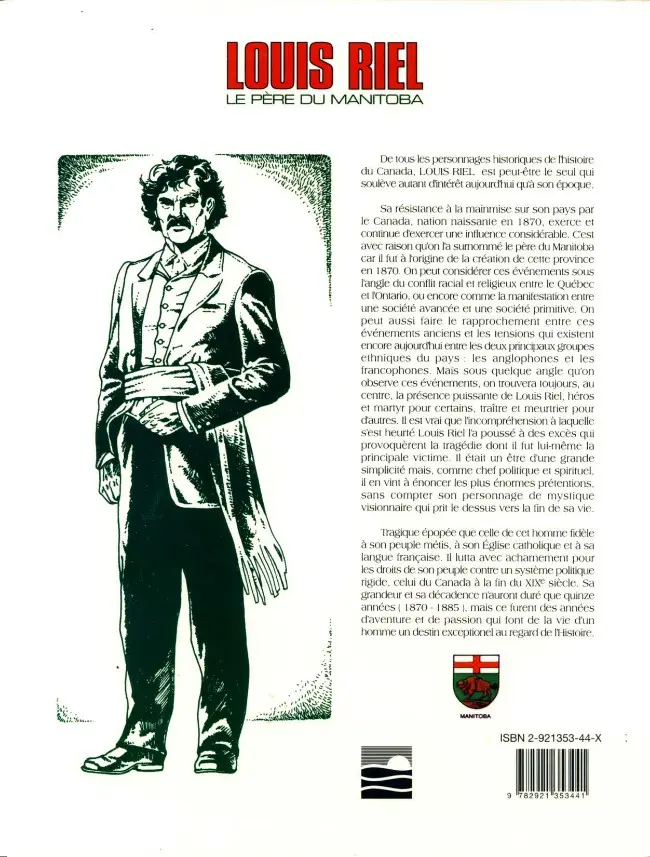 Verso de l'album Louis Riel Le père du Manitoba