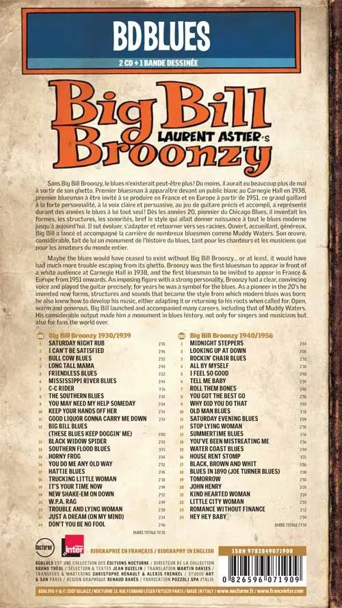 Verso de l'album BD Blues Tome 12 The Big Bill Broonzy's Legend