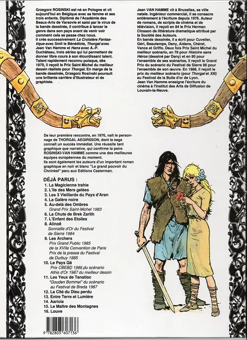 Verso de l'album Thorgal Tome 13 Entre terre et lumière