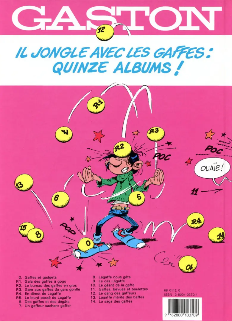 Verso de l'album Gaston En direct de la gaffe