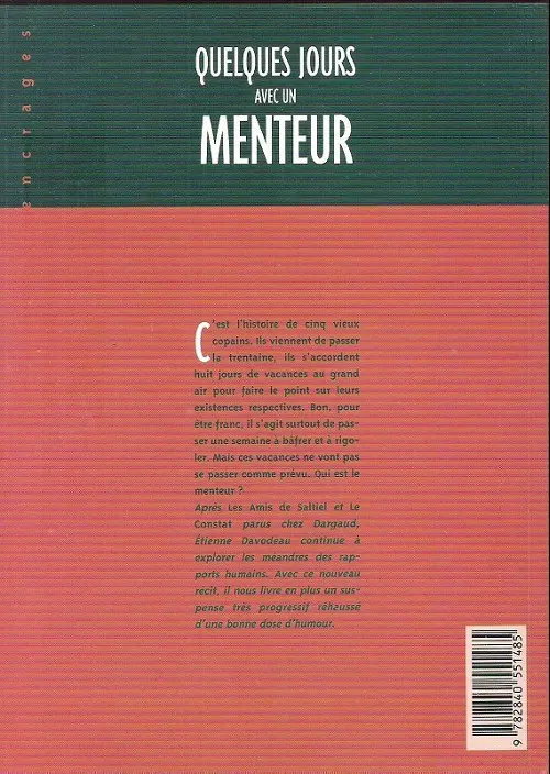 Verso de l'album Quelques jours avec un menteur
