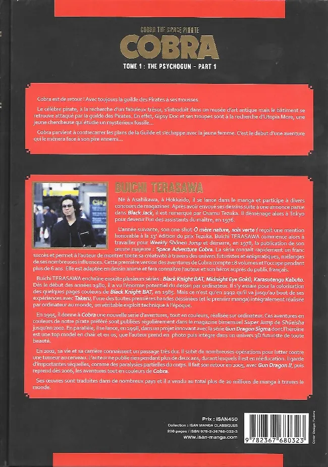 Verso de l'album Cobra - The Space Pirate Tome 1 The Psychogun - Part 1