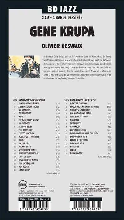 Verso de l'album BD Jazz Gene Krupa