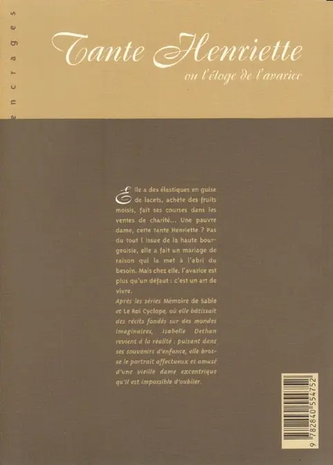Verso de l'album Tante Henriette Tante Henriette ou l'éloge de l'avarice