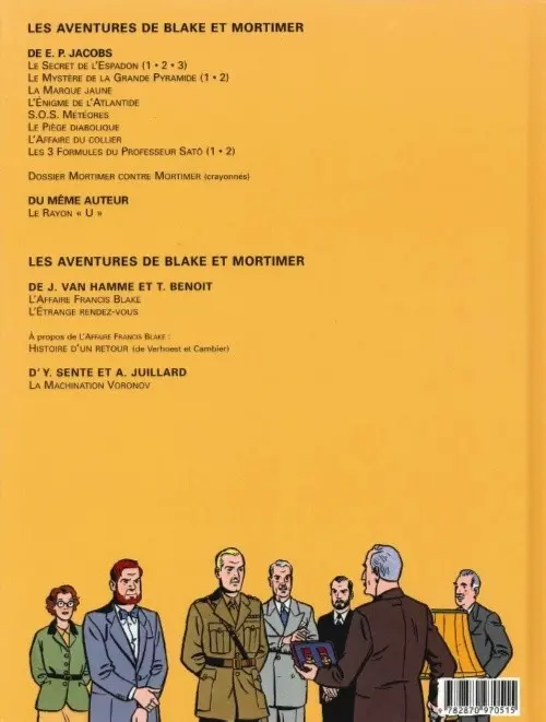 Verso de l'album Blake et Mortimer Tome 13 L'affaire Francis Blake