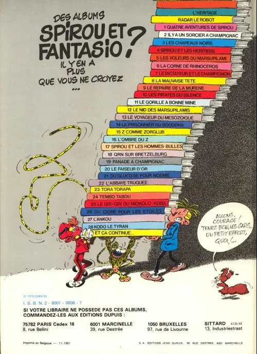 Verso de l'album Spirou et Fantasio Tome 6 La corne de rhinocéros