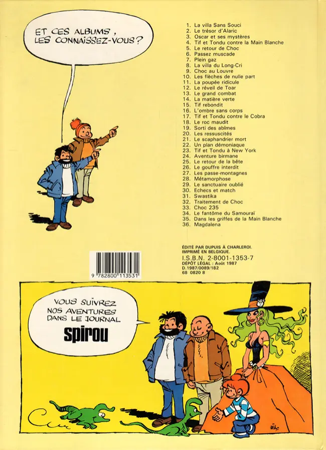 Verso de l'album Tif et Tondu Tome 11 La poupée ridicule