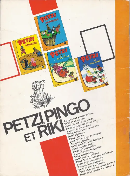 Verso de l'album Petzi Tome 11 Petzi dans l'île de Robinson