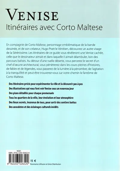 Verso de l'album Lonely Planet Tome 4 Venise - Itinéraires avec Corto Maltese