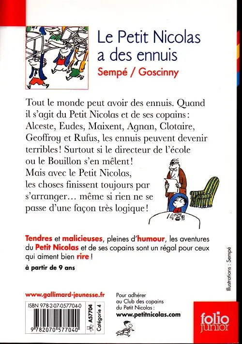 Verso de l'album Le Petit Nicolas Tome 5 Le Petit Nicolas a des ennuis