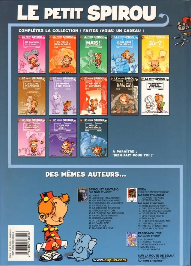 Verso de l'album Le Petit Spirou Tome 13 Fais de beaux rêves !