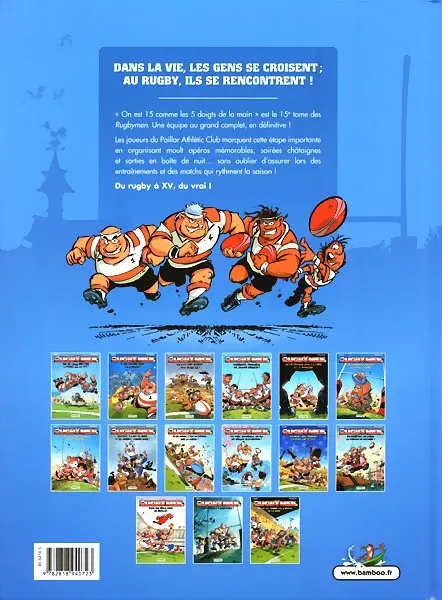 Verso de l'album Les Rugbymen Tome 15 On est 15 comme les 5 doigts de la main !