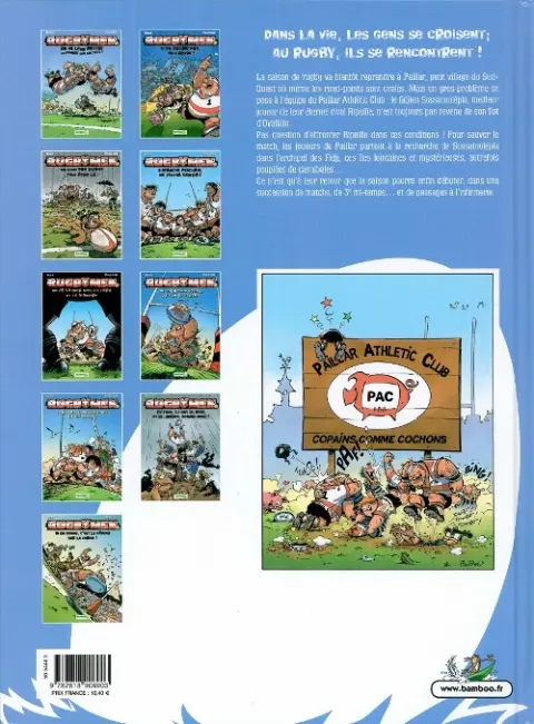 Verso de l'album Les Rugbymen Tome 9 Si on gagne, c'est le gâteau sur la cerise !